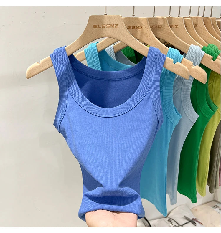 Women Ribbed Round Neck Tank