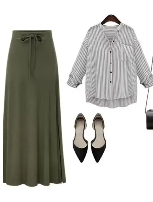 Women Knit Split Long A-Line Skirt