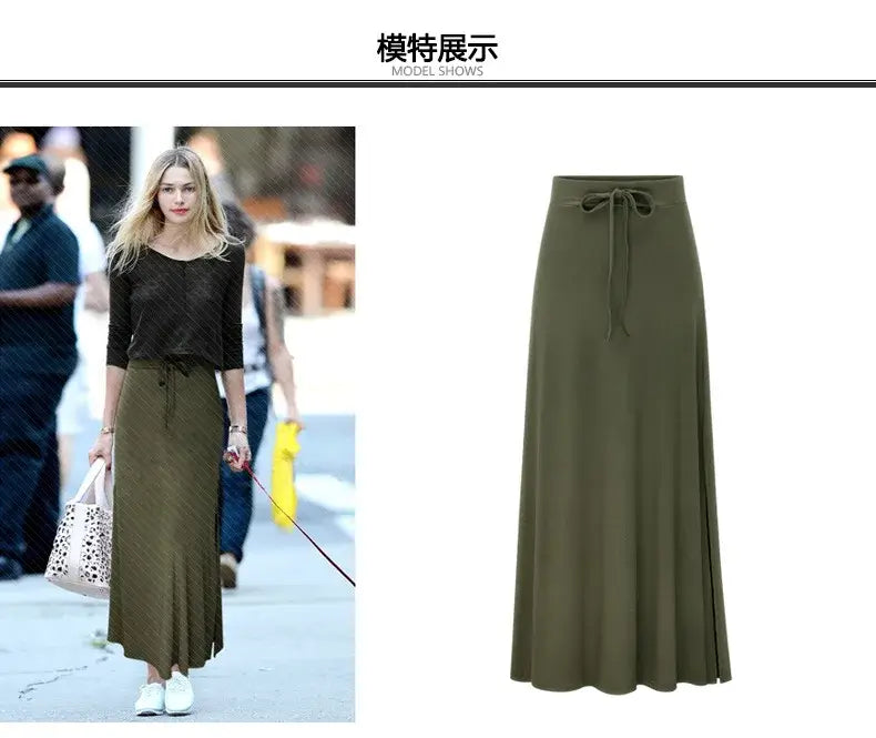 Women Knit Split Long A-Line Skirt
