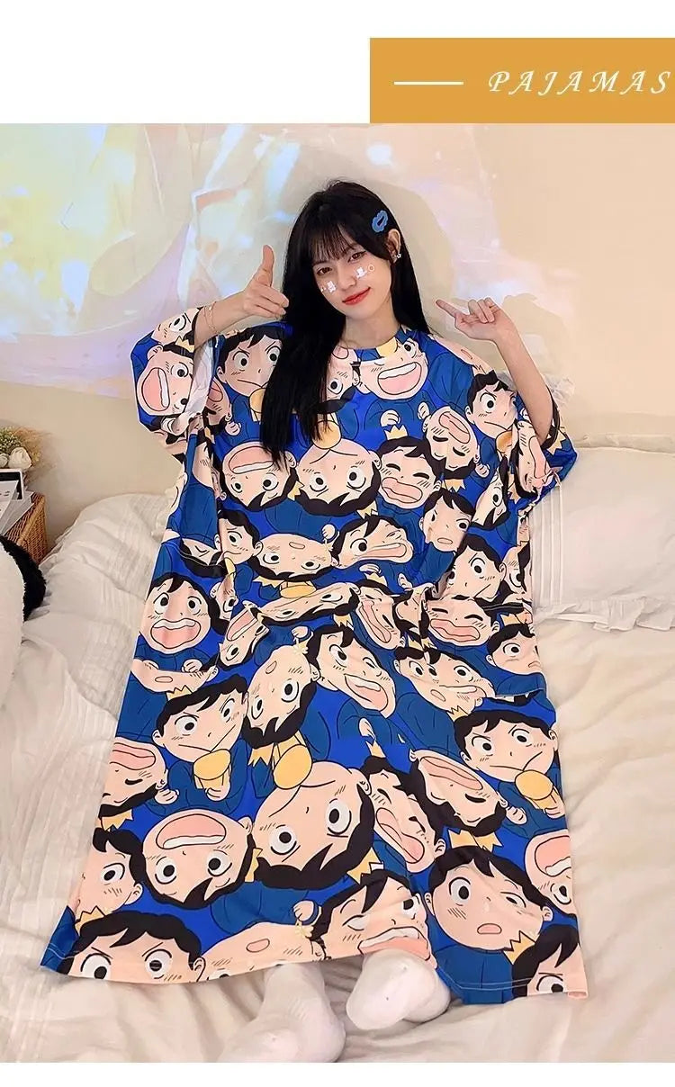 Women Cartoon Print Long Nightgown