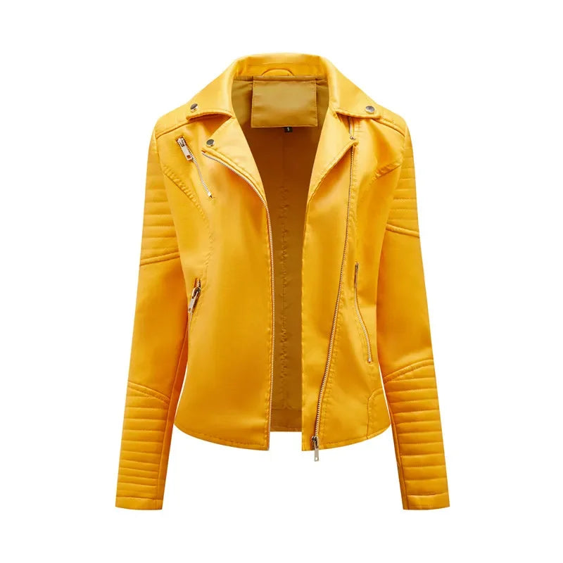 Women's Faux Leather Lapel Biker Jacket