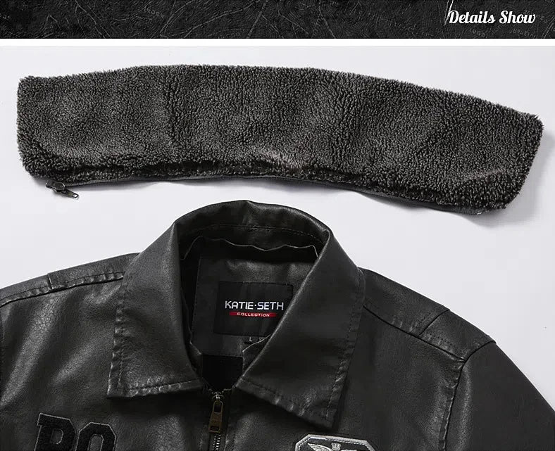 Men's Plus Size PU Motorcycle Suit – Fleece Jacket