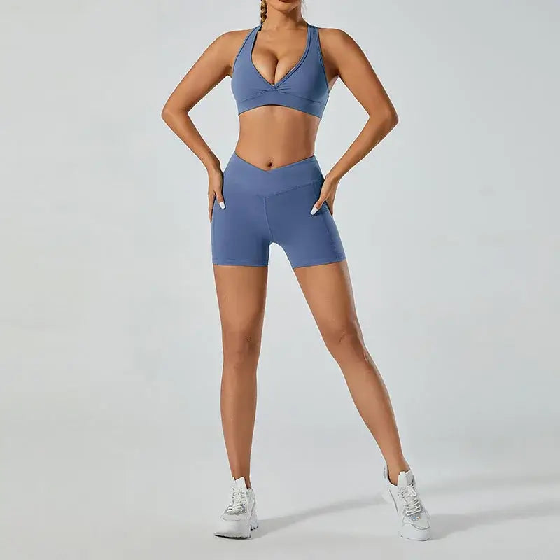 Women Deep V Hollow Back Sports Bra