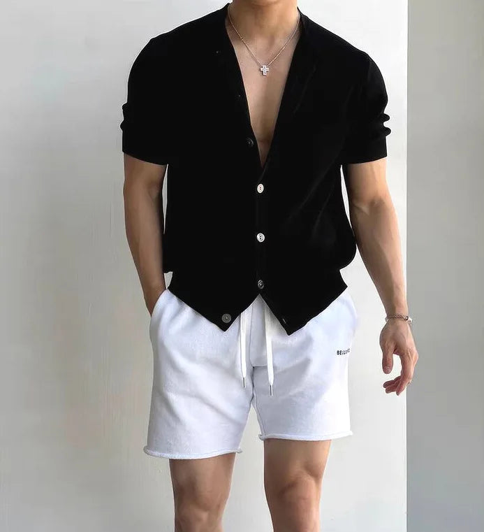Men Short Sleeve Cardigan Knit