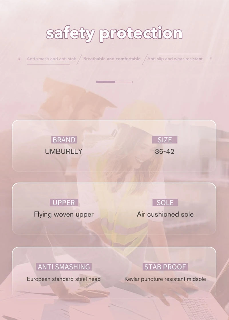 Women Safety Shoes Pink Steel Toe Sneakers