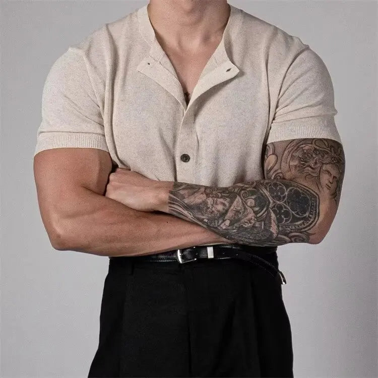 Men Short Sleeve Cardigan Knit