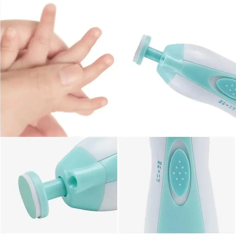 Baby electric nail trimmer in use, designed for safe and gentle nail care for infants and toddlers.
