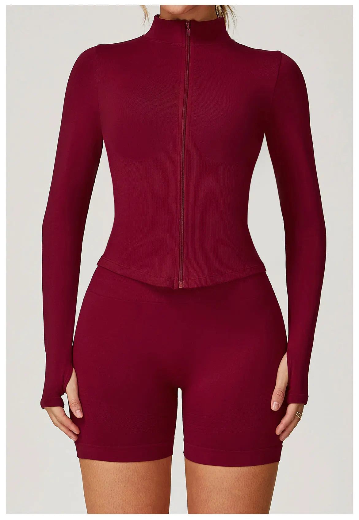 Ribbed Women's Yoga Jacket – Long Sleeve Standing Collar Fitness Top