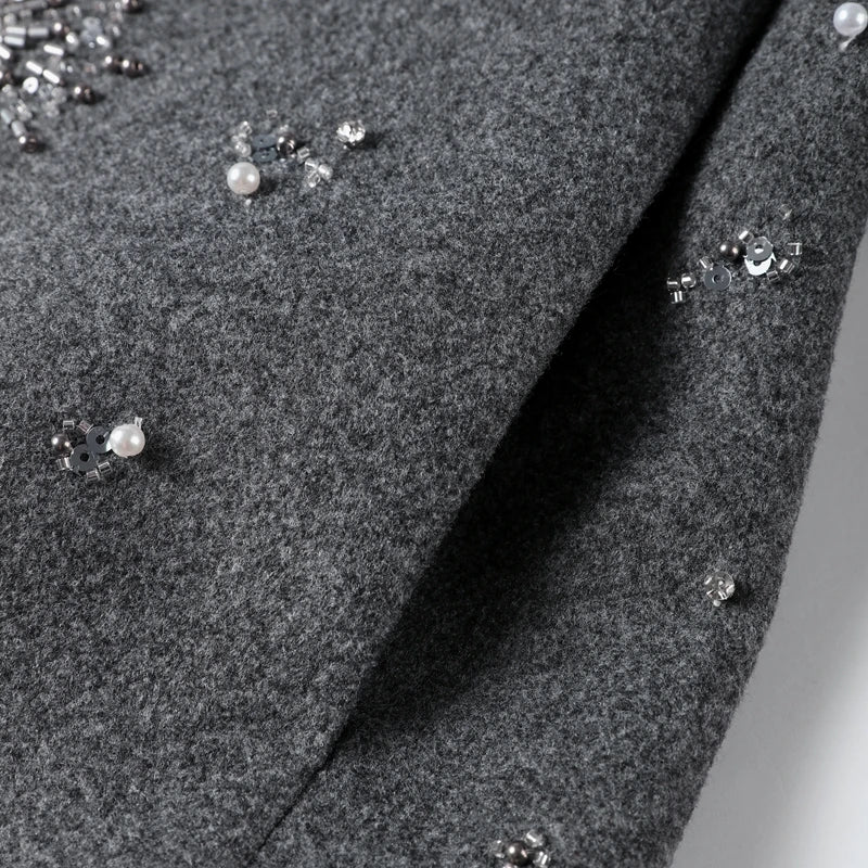 Casual Embroidered Wool Blend Bat Sleeve Coat