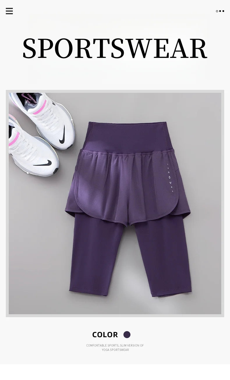 DRUR Knee-Length 2-in-1 Women's Yoga Shorts – High Waist Summer Gym Pants