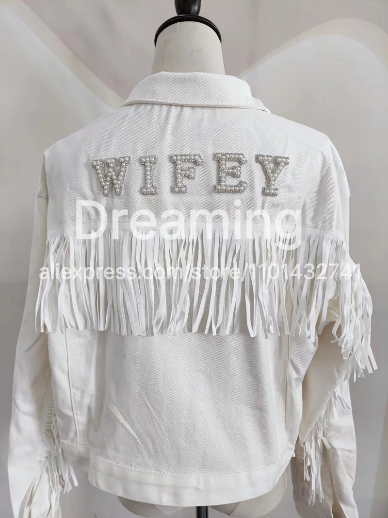 Personalised Pearl Denim Jacket for Bachelorette Party
