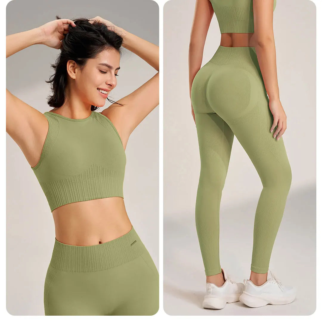 Women High Waist Leggings & Top Set