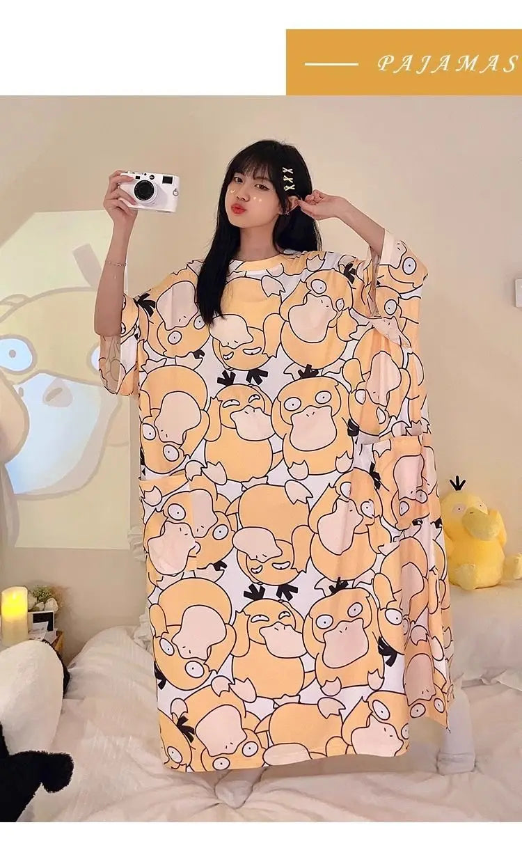 Women Cartoon Print Long Nightgown