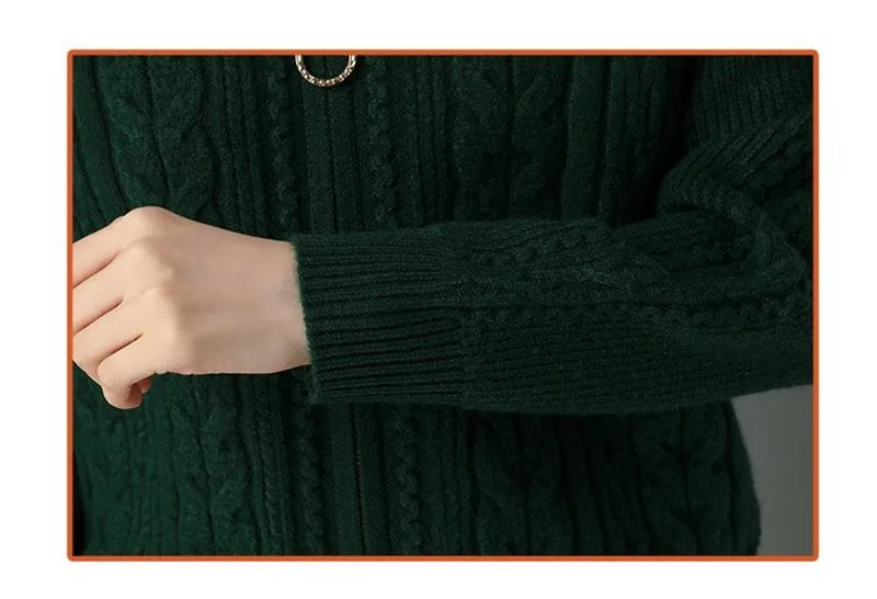 Women Zipper High Collar Knit Cardigan