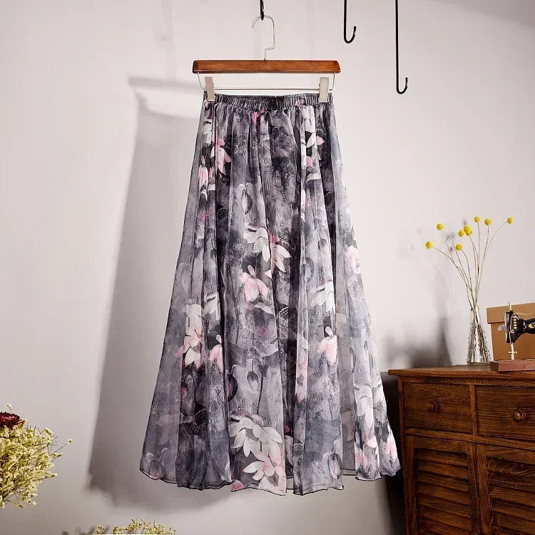 Women Boho Chiffon Long Skirt