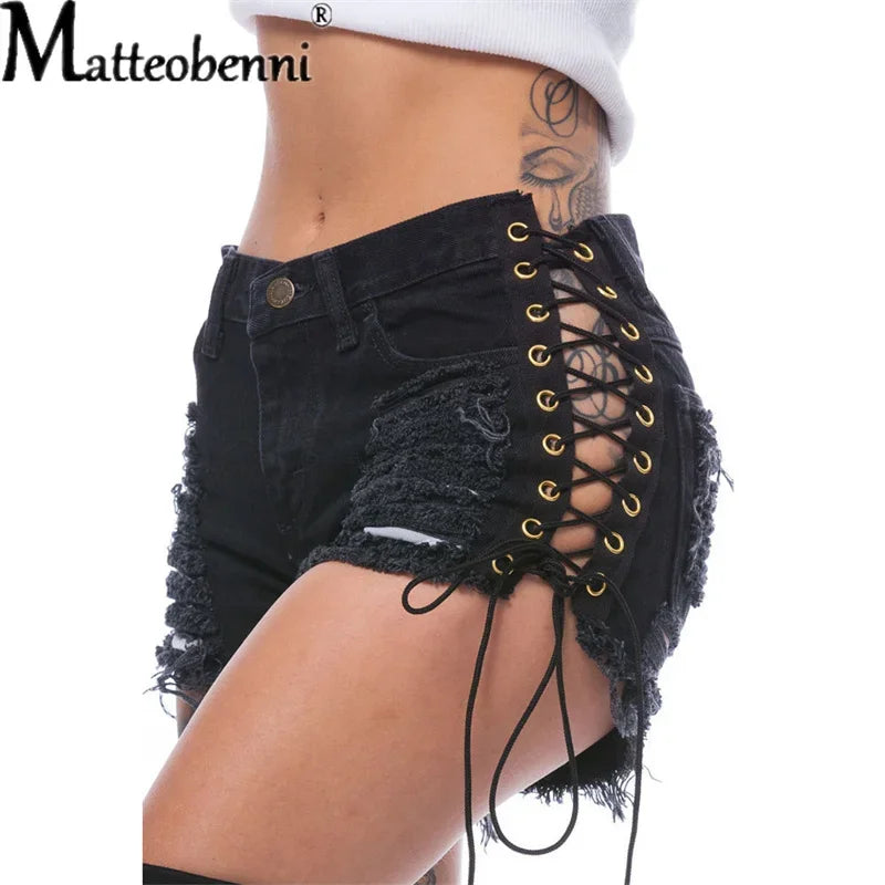 Women's Ripped Tassel Denim Shorts