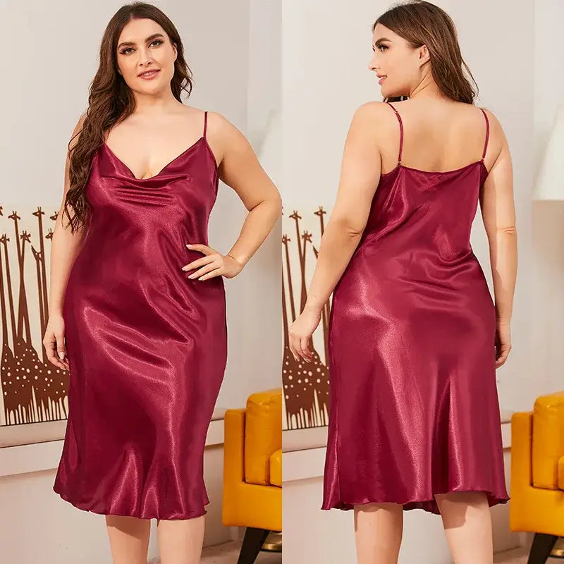 Women Satin Chemise Nightdress Plus Size Sleepwear