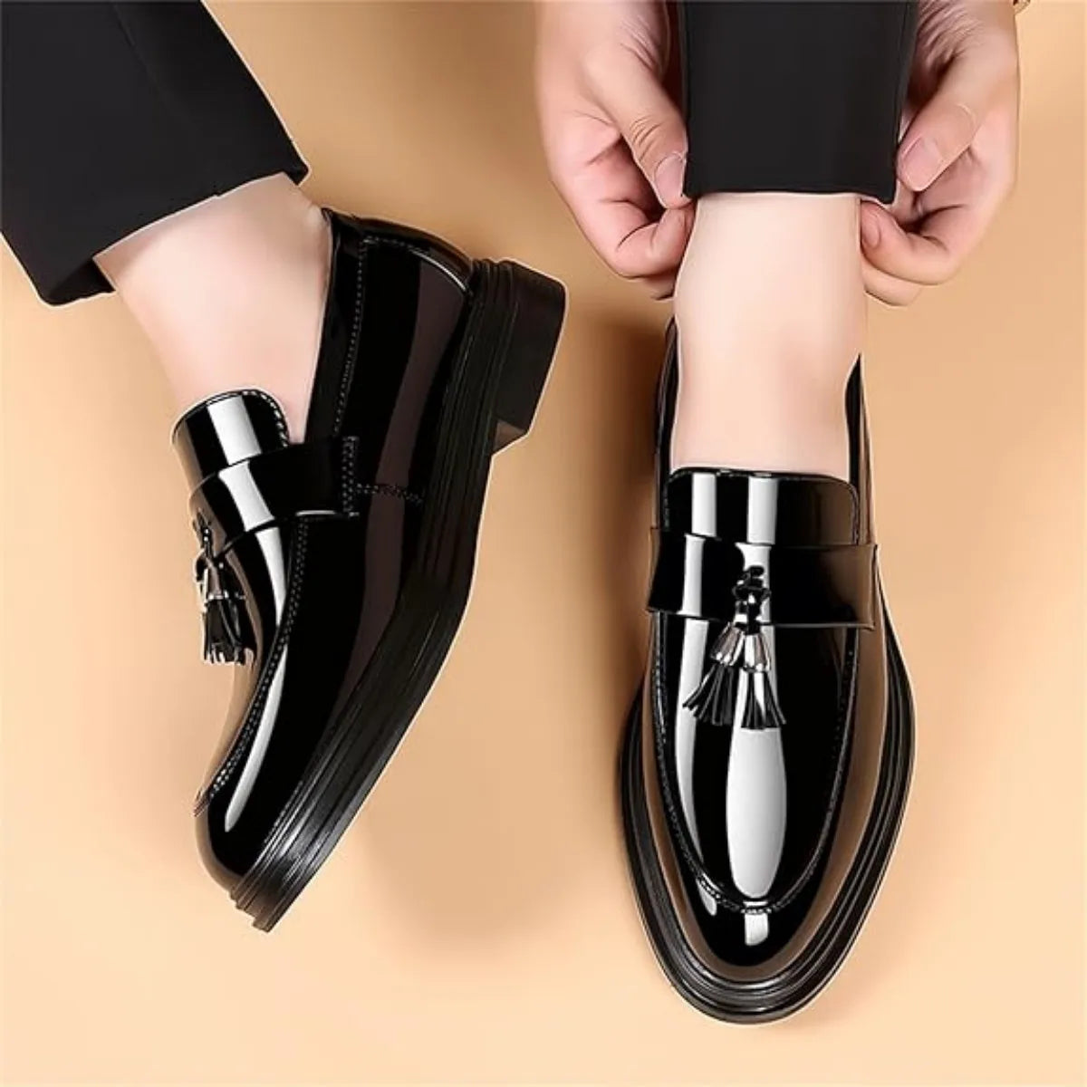 Men Patent Leather Tassel Loafers