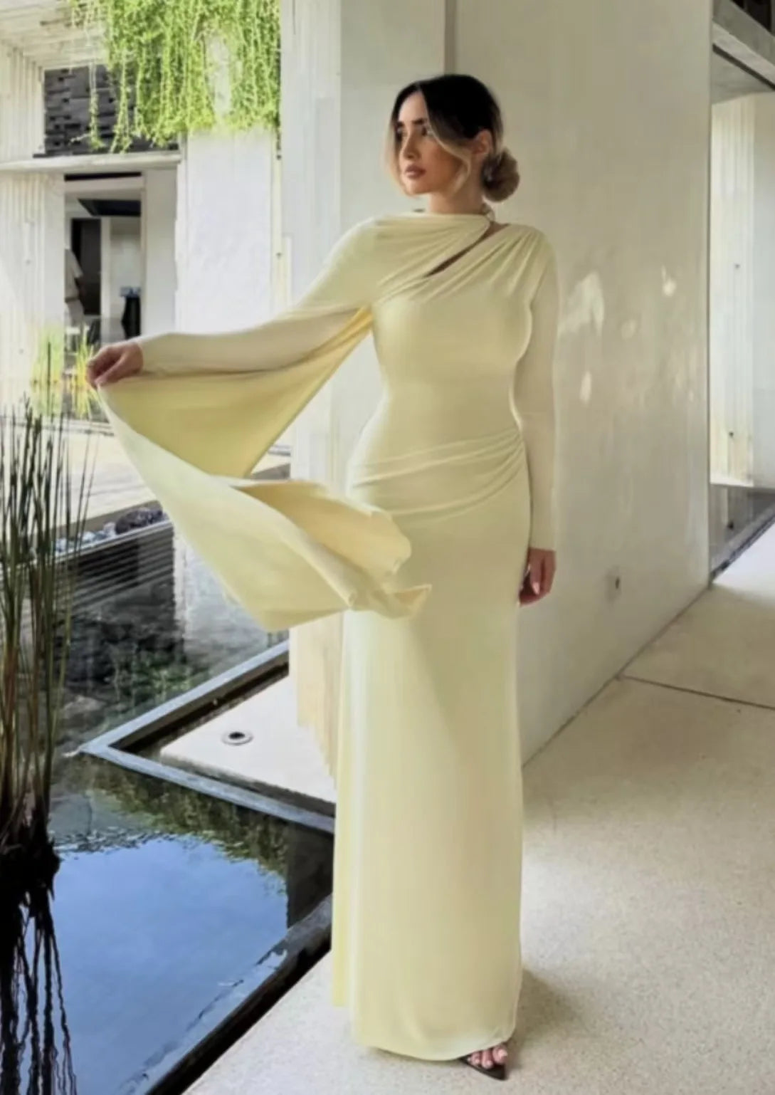 Women Pleated Ribbon Long Dress