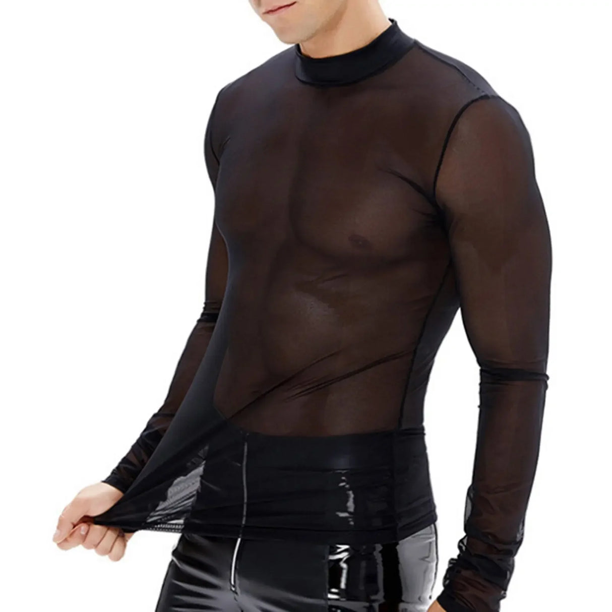 Men's Plus Size Black Gauze Shirt – Long Sleeve