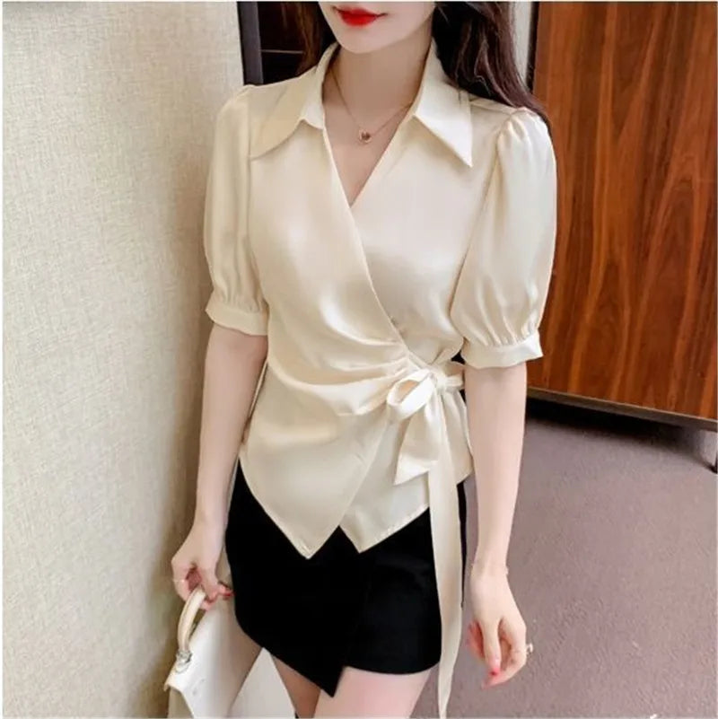 Chiffon V-Neck Short Sleeve Women's Jacket
