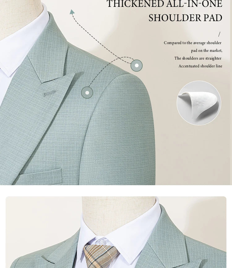 Men Slim Fit Green Summer Suit