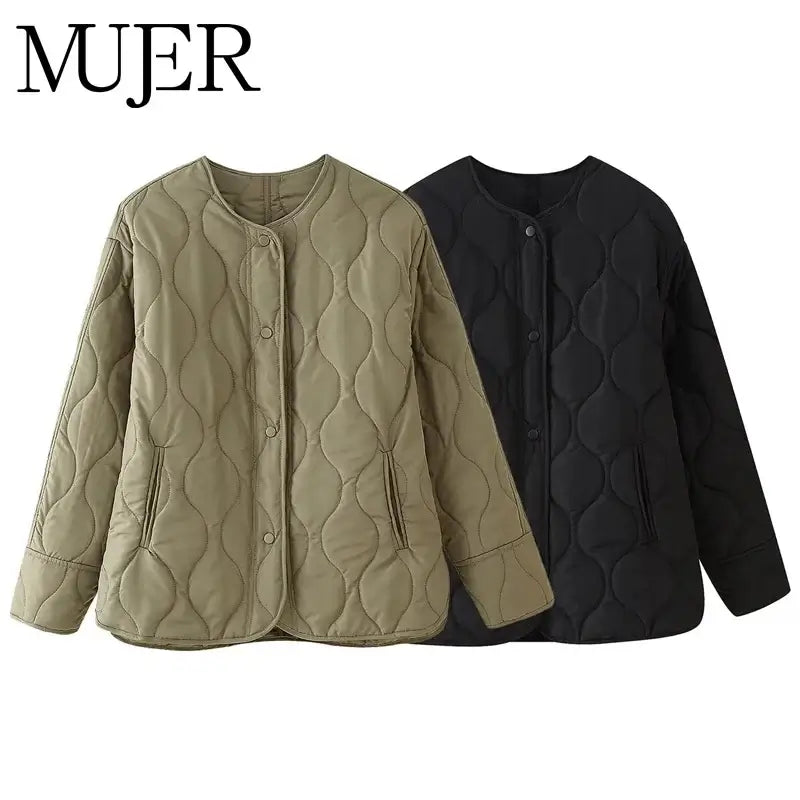 Women Quilted Padded Black Jacket