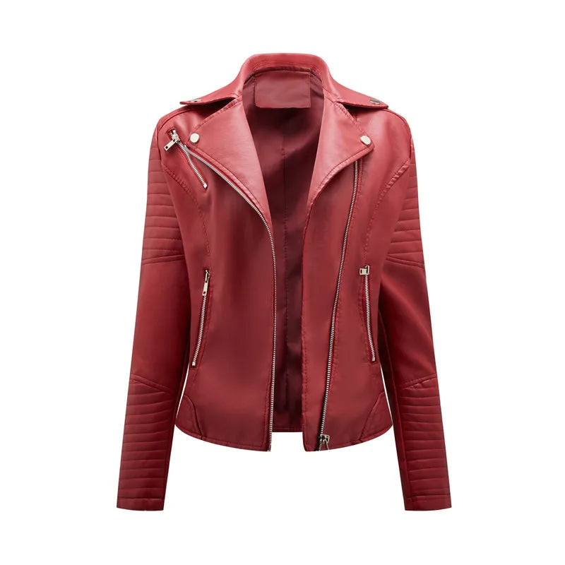 Women's Faux Leather Lapel Biker Jacket