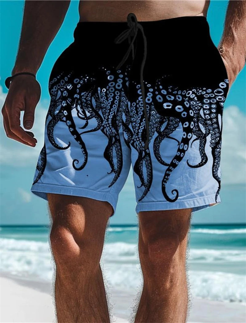 Men 3D Fish Print Beach Shorts