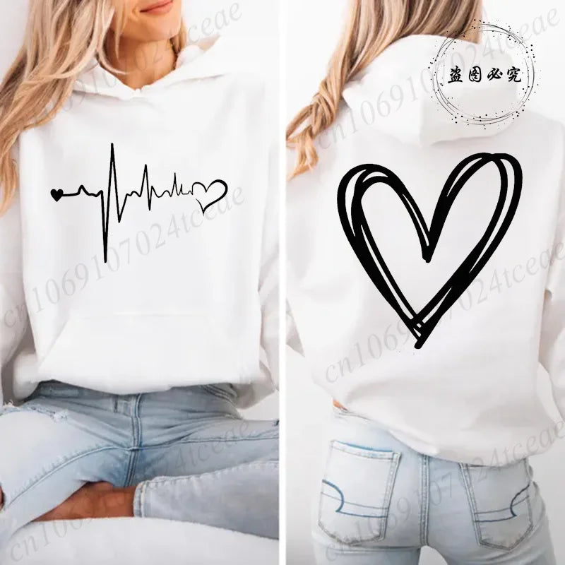 Women's Heartbeat Print Retro Hoodie