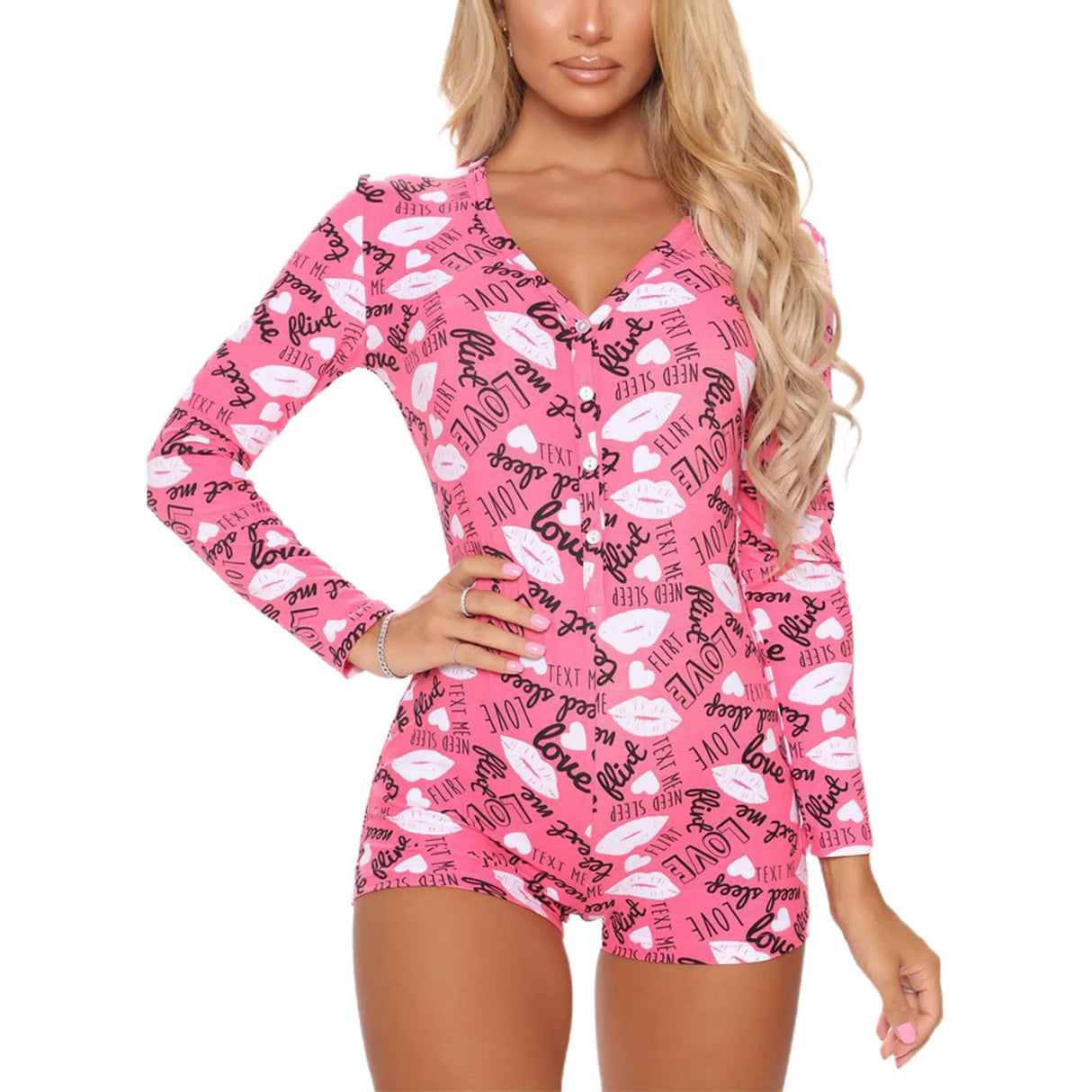 SleepFlick™ – Butt Flap V-Neck Pajama Romper (Playful, Cozy & Lounge-Friendly)