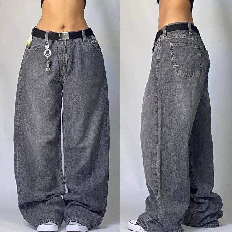Y2K Multi-Pocket Washed Wide Leg Jeans for Women