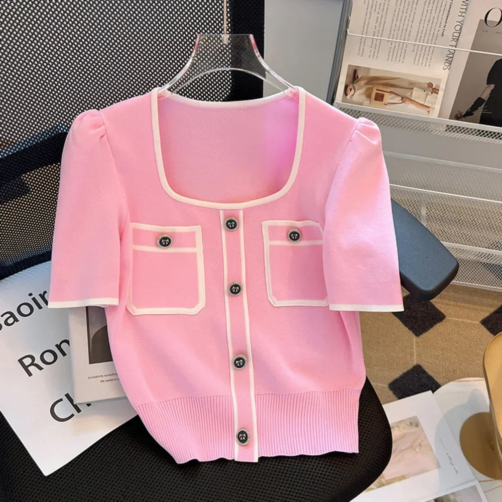 Women Square Neck Knit T-Shirt