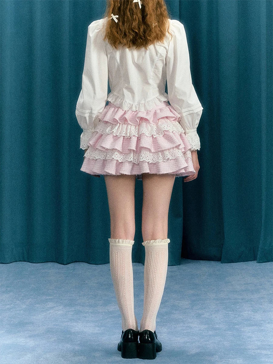 Women Tartan Lace Mini Skirt