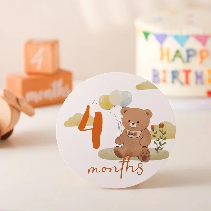 Baby milestone card featuring a teddy bear and the number 4 months, ideal for capturing precious memories.