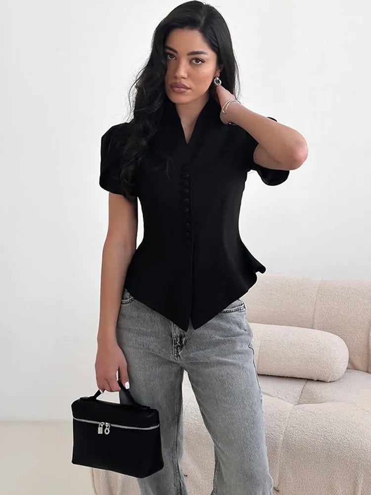 Elegant Slim Waist Single Breasted Blouse
