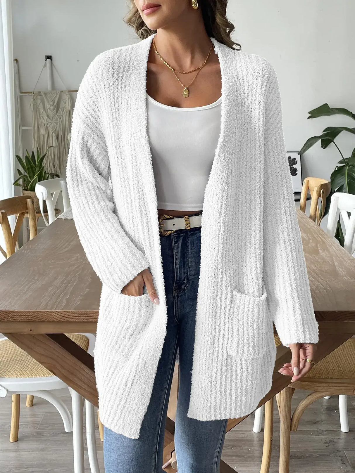 Women Long Sleeve Pocket Knit Cardigan