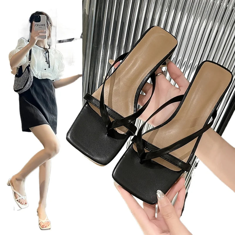 Women Summer Half-Toe Flip-Flops – Casual Mid-Heel Chunky Sandals