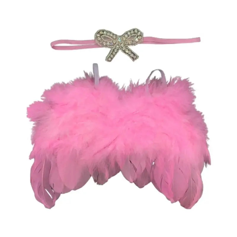Cute pink baby angel wings with headband, perfect for newborn photography props and photo shoots.