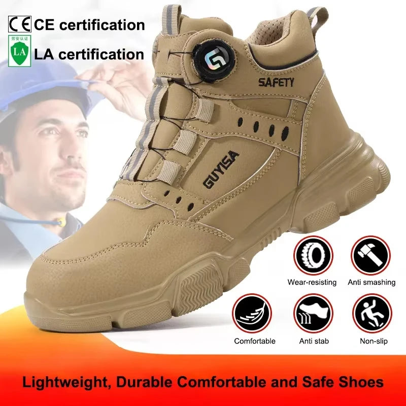 Men Rotating Button Steel Toe Safety Work Shoes
