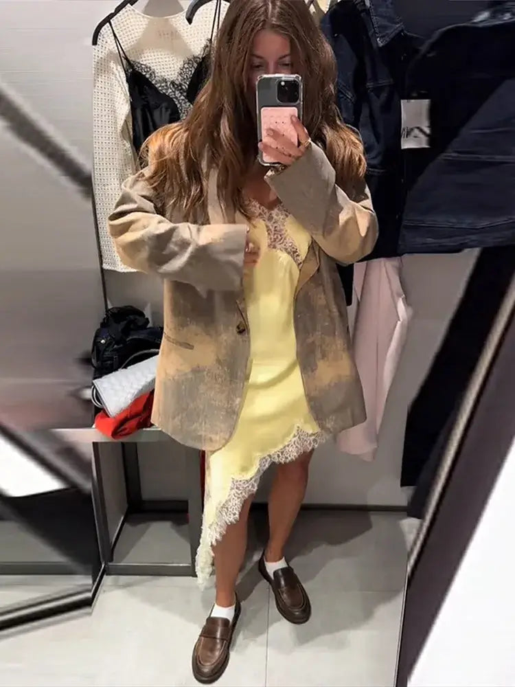 Women Lace Patchwork Dress Jacket Set