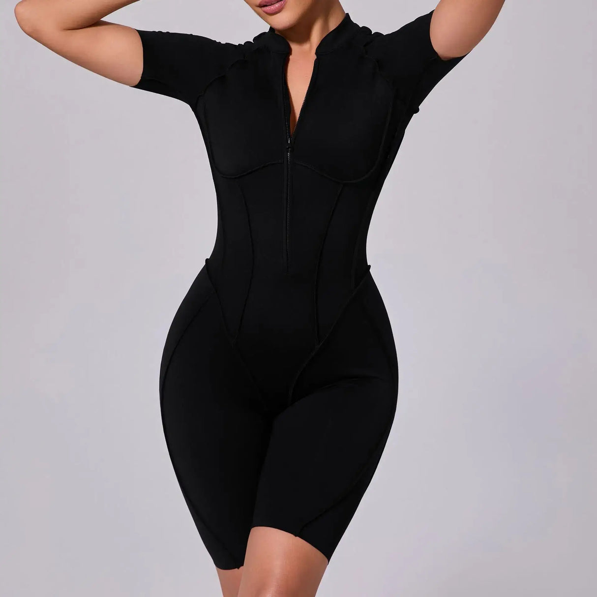 Women Sports Zipper Short Jumpsuit