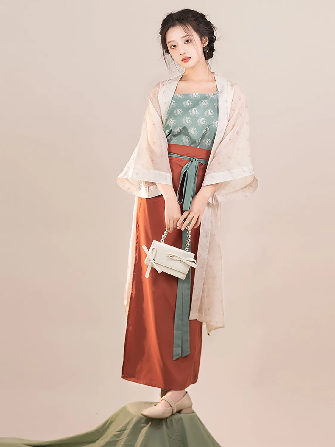 Song Dynasty Hanfu Retro three piece outfit for women featuring layered design and elegant colors.
