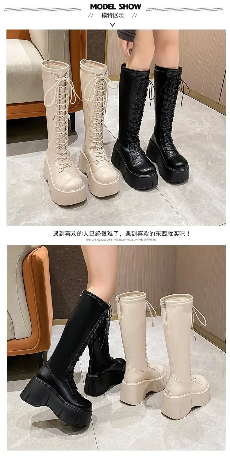 Women Mid Calf Boots Motorcycle Fuzzy Boots