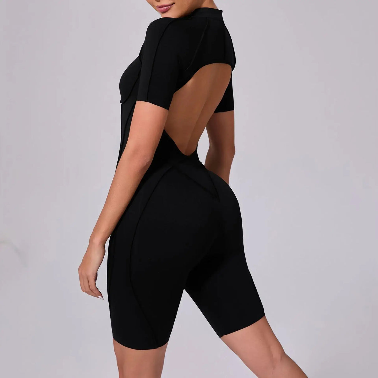 Women Sports Zipper Short Jumpsuit