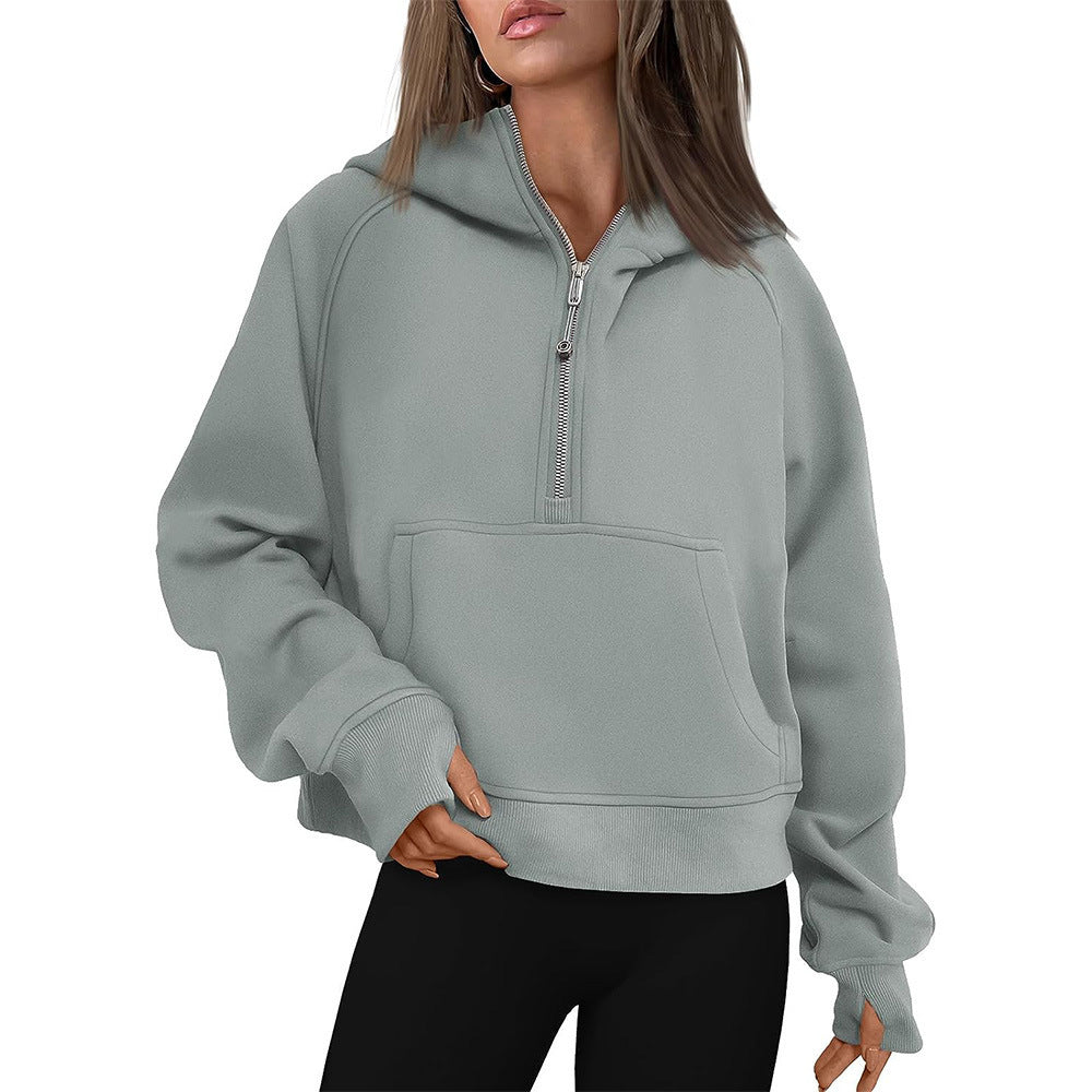 Half Zip Cropped Hoodie