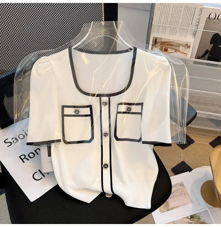 Women Square Neck Knit T-Shirt