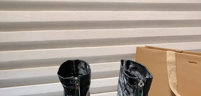 Women Mid Calf Boots Leather Cowboy Heels