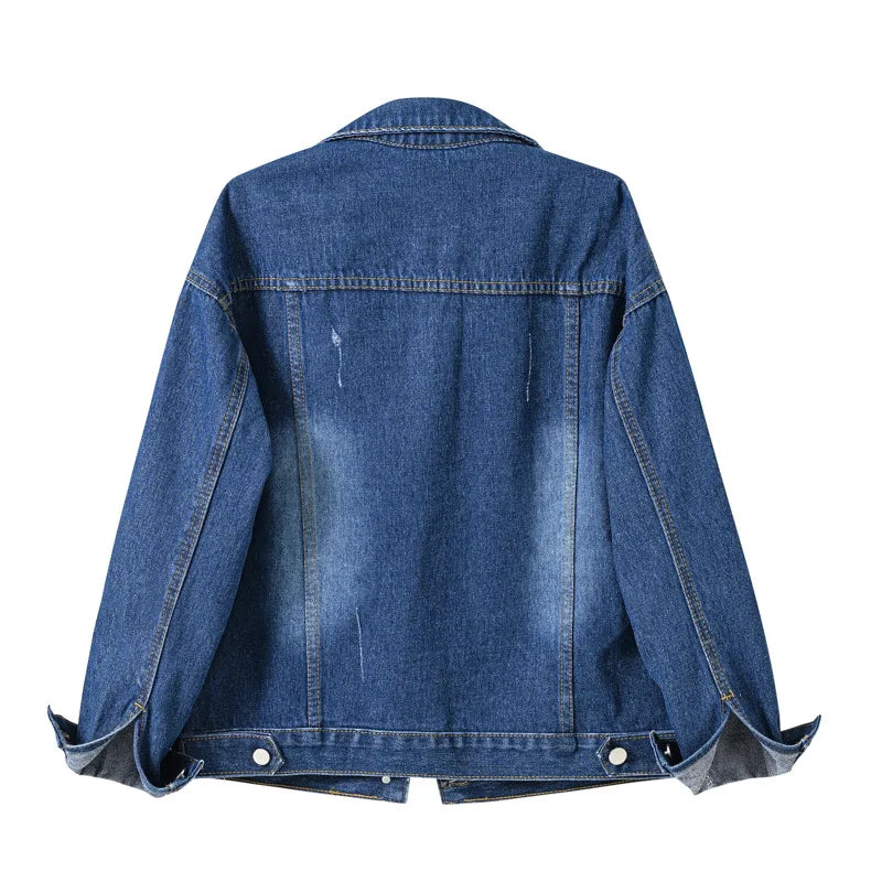 Women’s Pure Color Lapel Denim Jacket