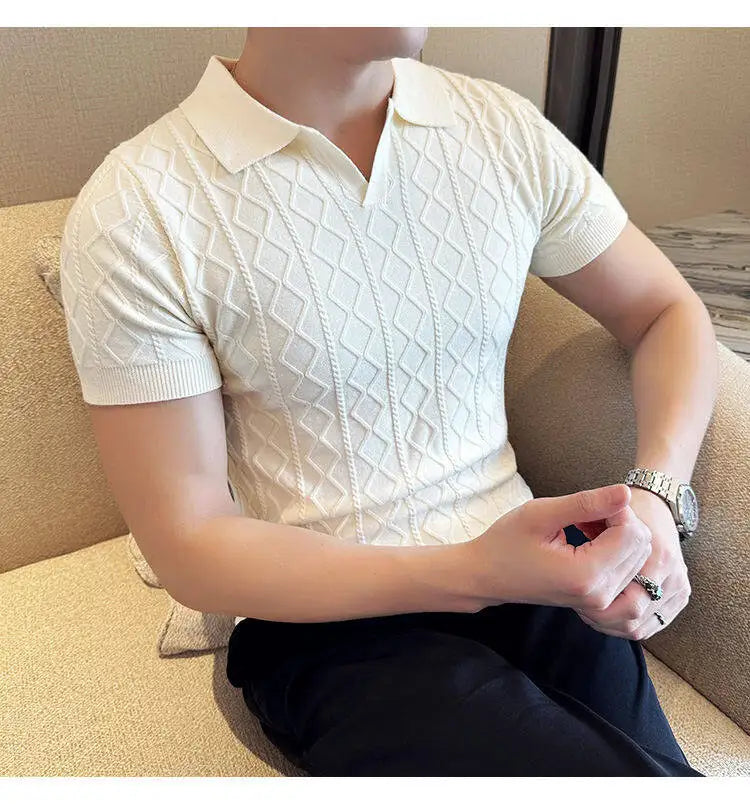 Men Polo Collar Slim Fit Knit Sweater